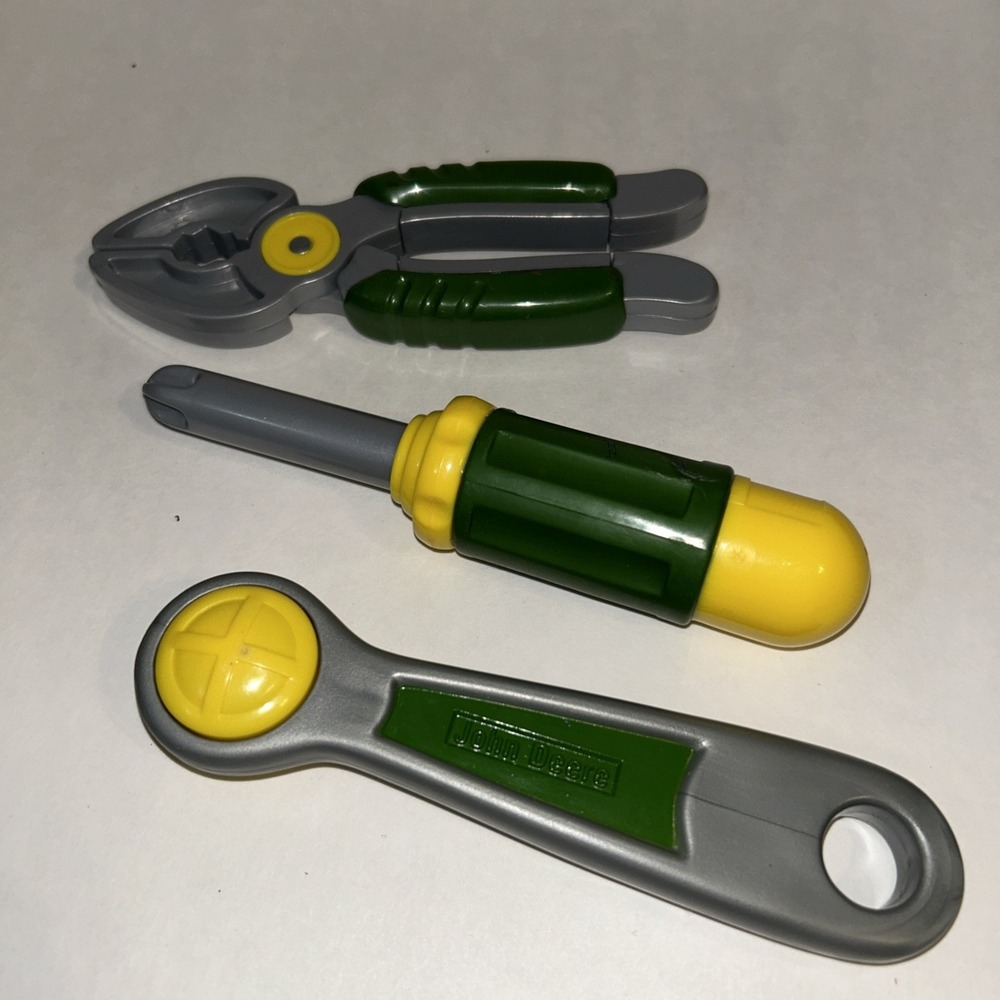 Lot 3 John Deere Tools Kids Tools Socket Wrench, Pliers, Phillips Screwdriver